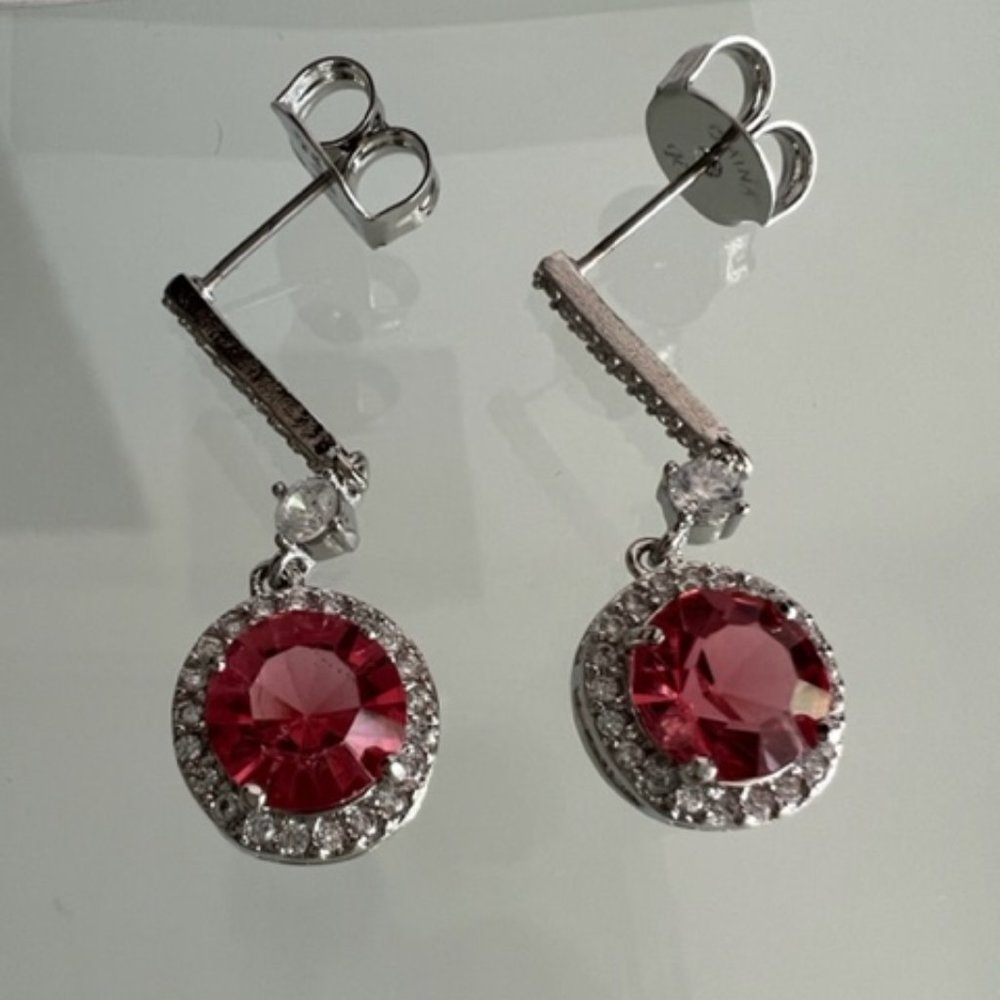 RIVKA FRIEDMAN Whithe Rhodium Round CZ Halo Drop Earrings